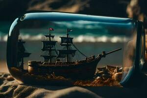 a ship in a bottle on the beach. AI-Generated photo