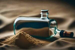 a bottle of sand and a glass bottle of sand. AI-Generated photo