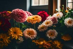flowers in the window. AI-Generated photo