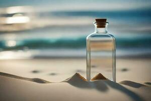 message in a bottle on the beach. AI-Generated photo