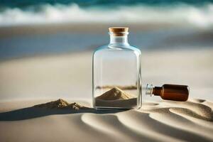 mensaje en un botella en el playa. generado por ai foto