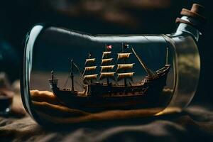 a ship in a bottle with a sail on top. AI-Generated photo