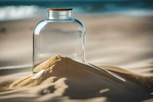 un mensaje en un botella en el playa. generado por ai foto