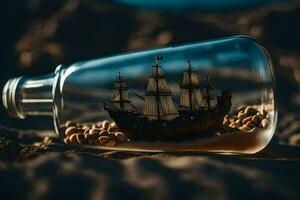 a ship in a bottle on the beach. AI-Generated photo