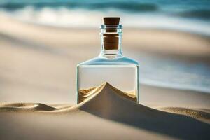 mensaje en un botella en el playa. generado por ai foto