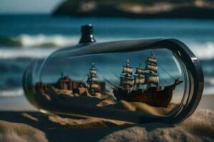 ship in a bottle, beach, sand, ship, beach, sand, ship, beach,. AI-Generated photo