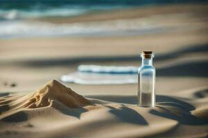 mensaje en un botella en el playa. generado por ai foto