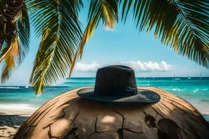 a hat on a coconut. AI-Generated photo