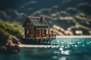 minúsculo casa en el playa. generado por ai foto