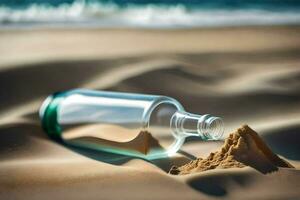 message in a bottle on the beach. AI-Generated photo