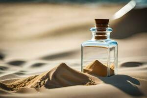 a message in a bottle in the desert. AI-Generated photo