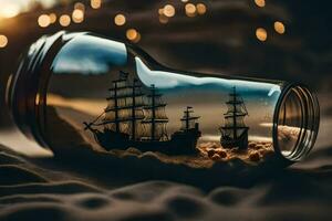 a bottle with a ship inside of it. AI-Generated photo