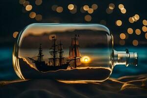 a ship in a bottle on the beach. AI-Generated photo