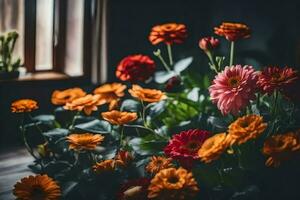 flowers in a window. AI-Generated photo