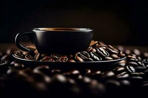 a cup of coffee on a black background. AI-Generated photo