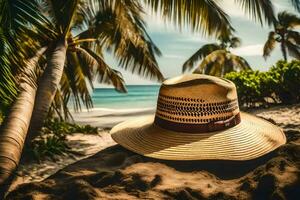 un sombrero en el playa. generado por ai foto