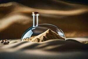 a bottle of sand in the desert. AI-Generated photo