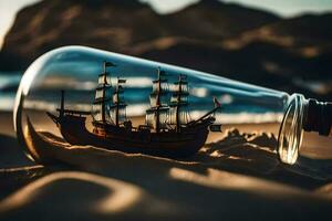 a ship in a bottle on the beach. AI-Generated photo