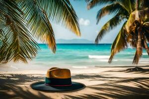 hat on the beach. AI-Generated photo