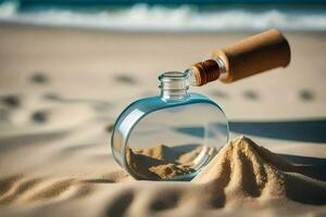 un mensaje en un botella en el playa. generado por ai foto