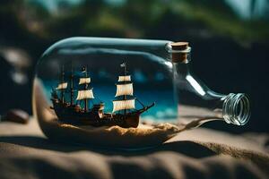 a ship in a bottle on the beach. AI-Generated photo