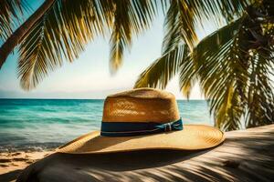 a hat on the beach. AI-Generated photo