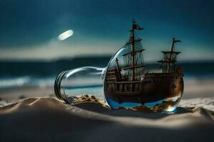 a ship in a bottle on the beach. AI-Generated photo