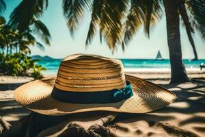 un sombrero en el playa. generado por ai foto