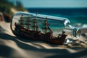 a ship in a bottle on the beach. AI-Generated photo