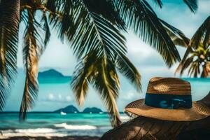 a straw hat on the beach. AI-Generated photo