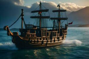 un pirata Embarcacion en el océano. generado por ai foto
