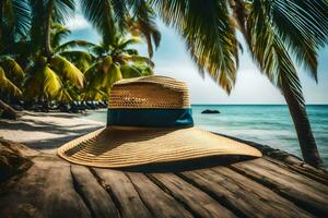 a straw hat on the beach. AI-Generated photo