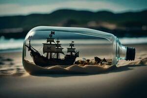 a ship in a bottle on the beach. AI-Generated photo