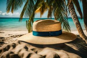 a straw hat on the beach. AI-Generated photo