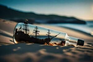 a ship in a bottle on the beach. AI-Generated photo