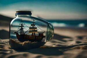 a ship in a bottle on the beach. AI-Generated photo