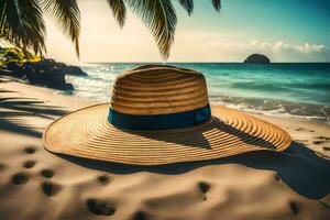 a straw hat on the beach. AI-Generated photo