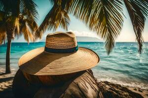 straw hat on the beach. AI-Generated photo