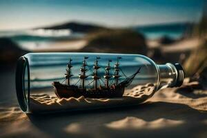 a ship in a bottle on the beach. AI-Generated photo