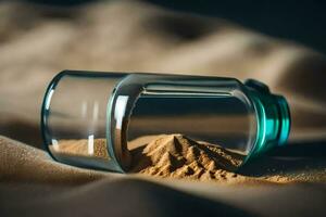 a glass bottle filled with sand and sand. AI-Generated photo