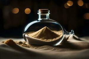 a bottle filled with sand and sand. AI-Generated photo