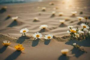 flores en el playa. generado por ai foto