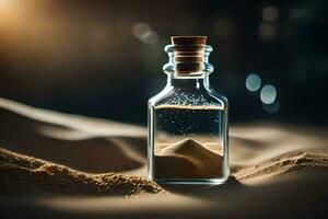 a bottle of sand in the desert. AI-Generated photo