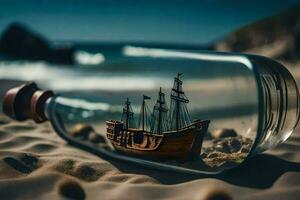 a ship in a bottle on the beach. AI-Generated photo