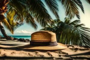 straw hat on the beach. AI-Generated photo