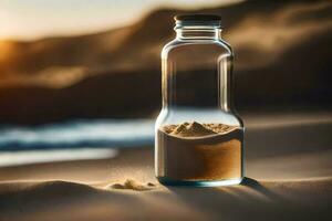 sand in a bottle on the beach. AI-Generated photo