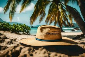 a hat on the beach. AI-Generated photo