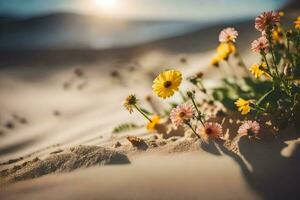 flowers in the sand. AI-Generated photo