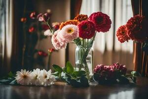 flowers in vase on table. AI-Generated photo