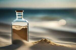 message in a bottle on the beach. AI-Generated photo